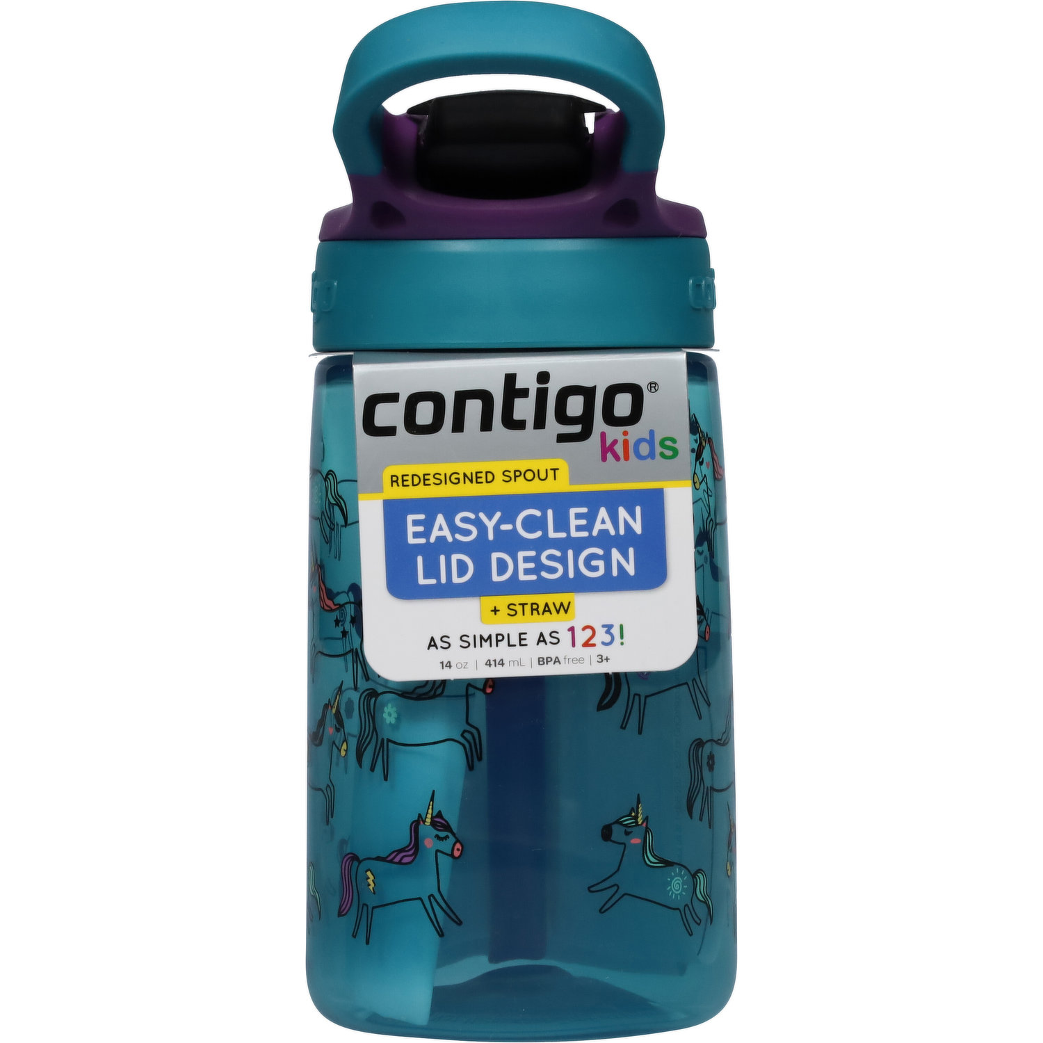 Contigo Kids AUTOSPOUT Straw Water Bottle with Easy-Clean Lid, 14 oz.,  Juniper Unicorns 