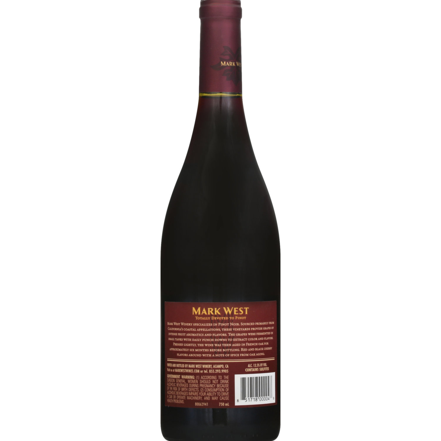 Mark West Pinot Noir Red Wine, California, 750ml Glass Bottle