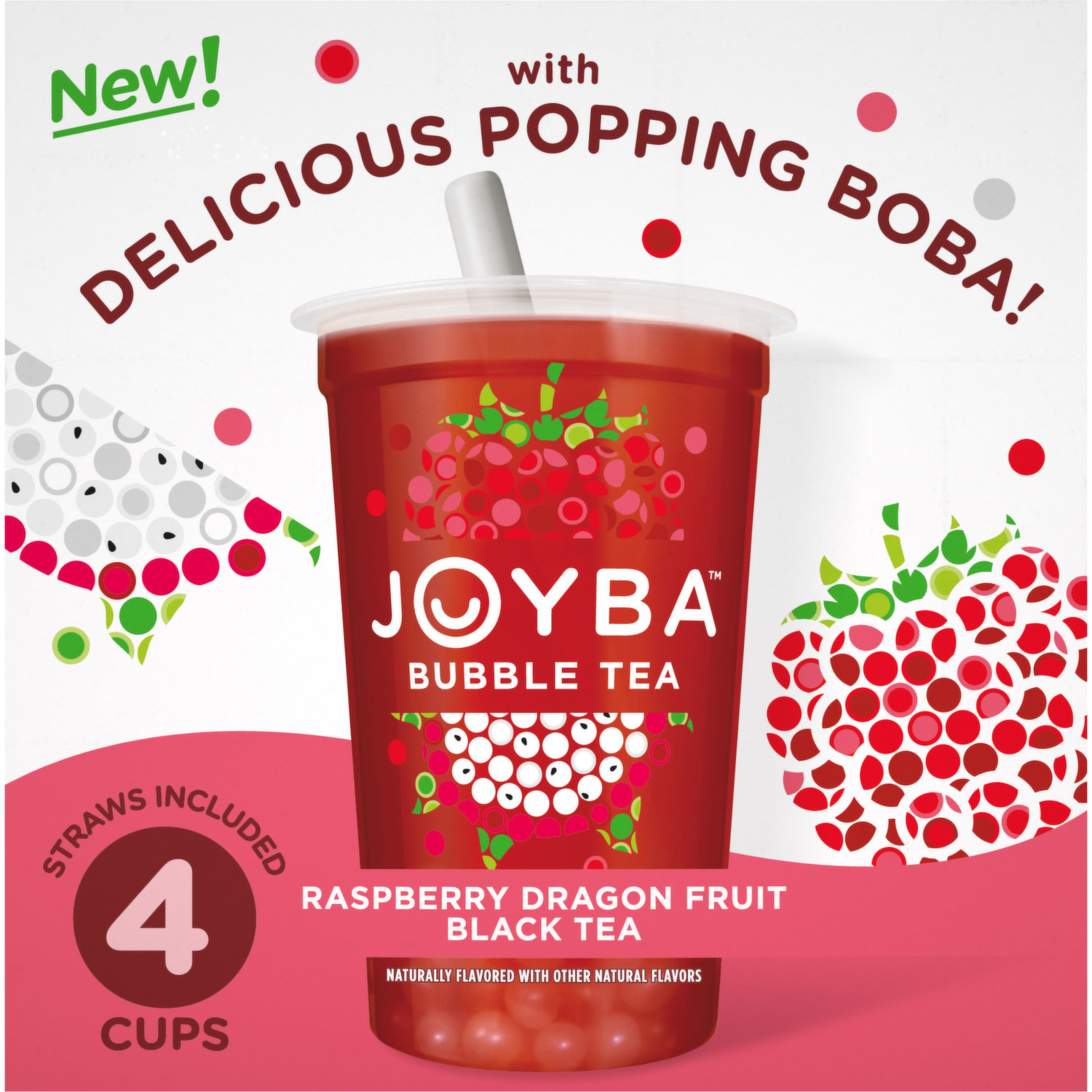 Joyba Raspberry Dragon Fruit Black Bubble Tea - 4pk/12 Fl Oz Cups