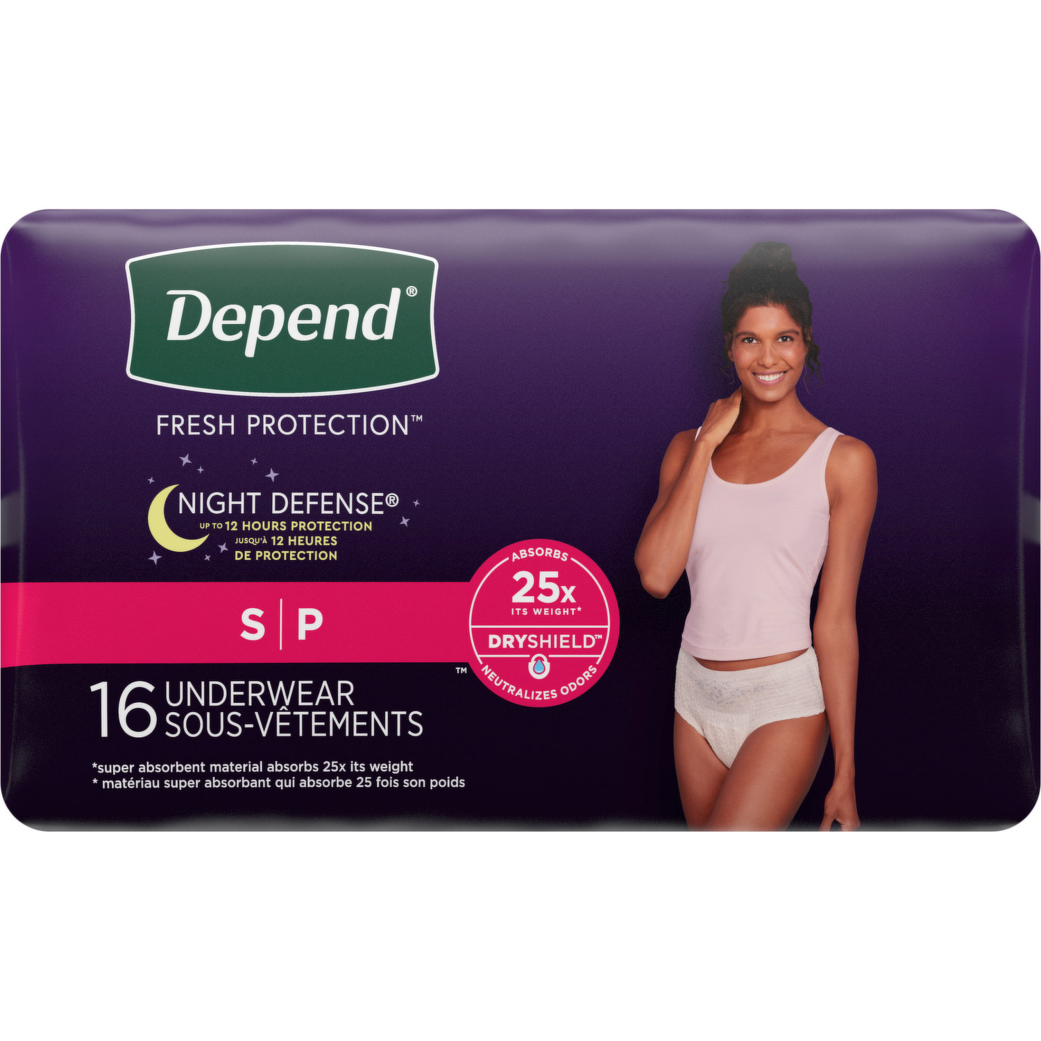 Depend Fresh Protection Incontinence Underwear for Women, Overnight, 16 Each