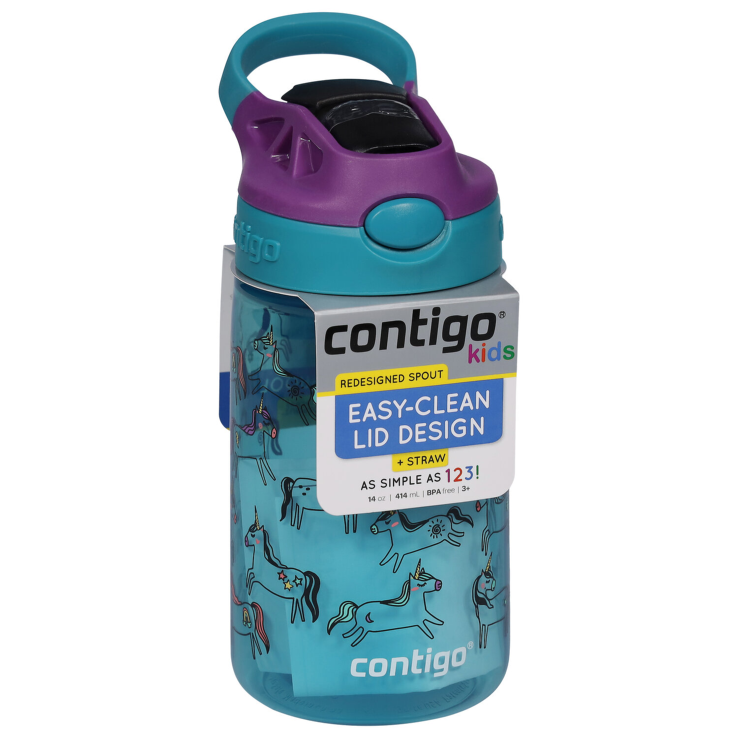 Contigo Kid's 14 oz AutoSpout Straw Water Bottle - Unicorns/Juniper Eggplant