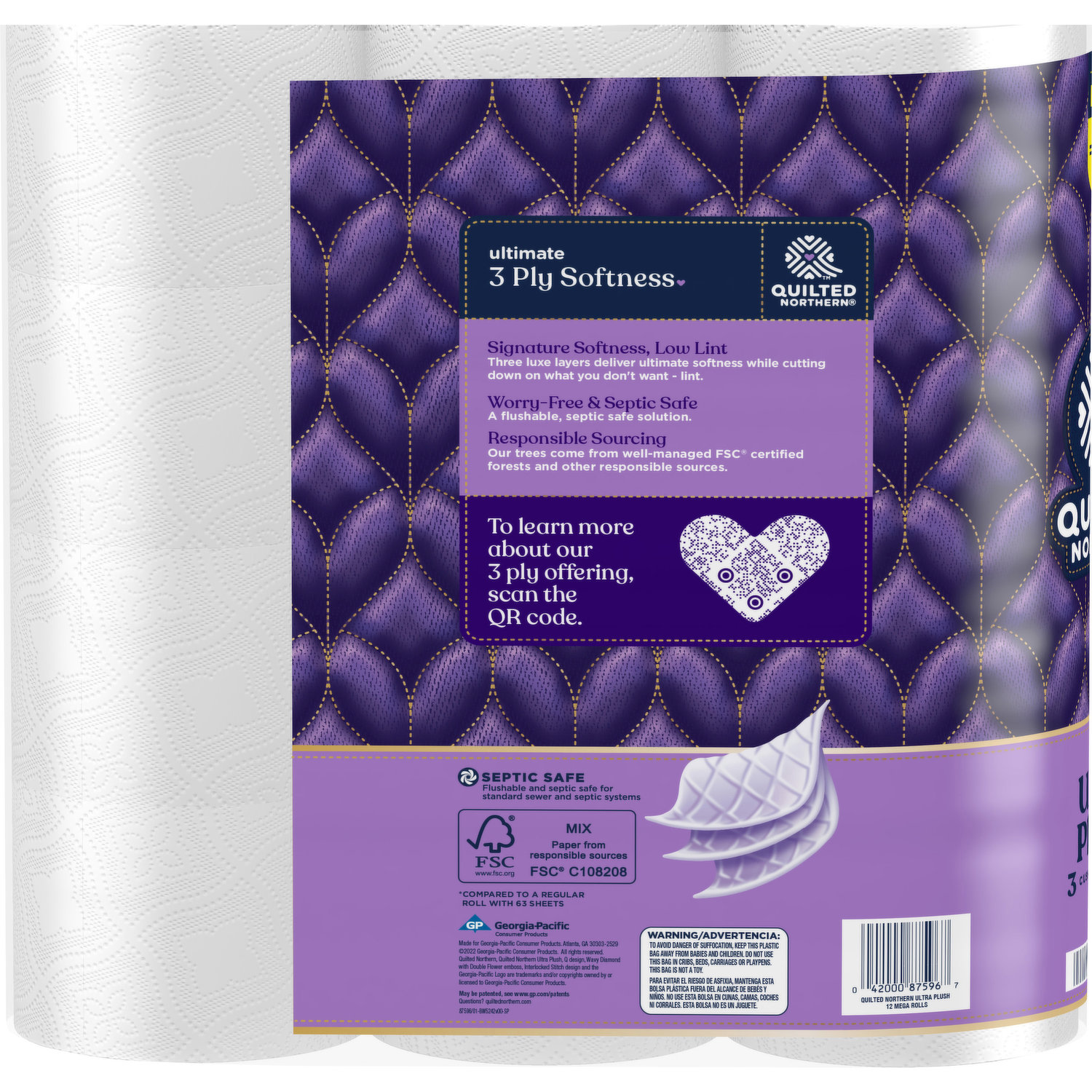 Quilted Northern Ultra Plush Bathroom Tissue, Double Rolls, Unscented,  3-Ply, Toilet Paper