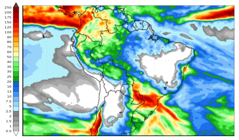 Figura 2: previsão de chuva para 2ª semana (08/08/2023 a 16/08/2023); Fonte: GFS