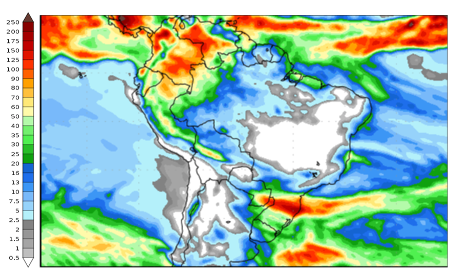 Figura 2: Previsão de chuva para 2ª semana (11/07/2023 a 19/07/2023). Fonte: GFS.