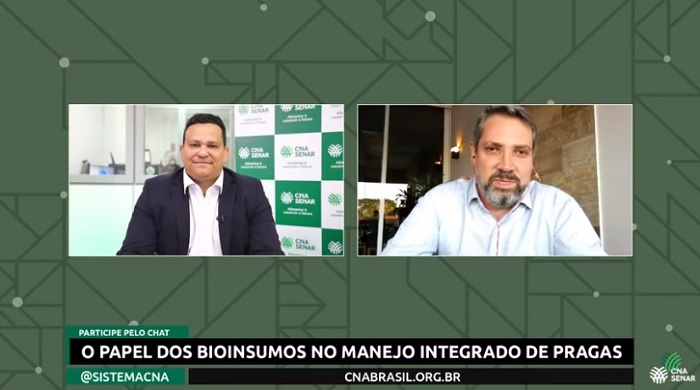 Debate virtual foi conduzido pelo assessor técnico do Senar, Rafael Diego Costa, e contou com a participação do engenheiro agrônomo e sócio fundador da Promip, Marcelo Poletti, que esclareceu os principais pontos sobre o controle biológico no campo. - Divulgação CNA