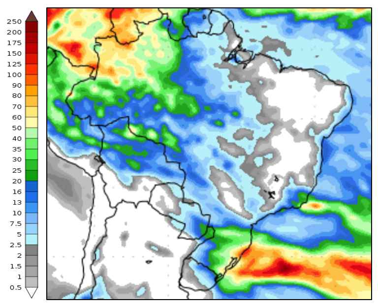 Figura 2: Previsão de chuva para 2ª semana (15/08/2023 a 22/08/2023); fonte: GFS