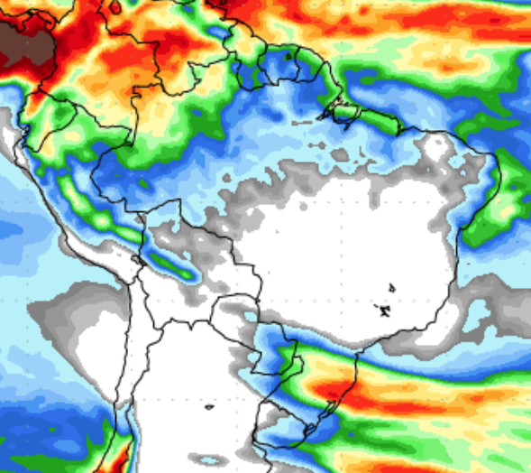 Figura 2: Previsão de chuva para a 2ª semana (04/07/2023 a 11/07/2023). Fonte: GFS.