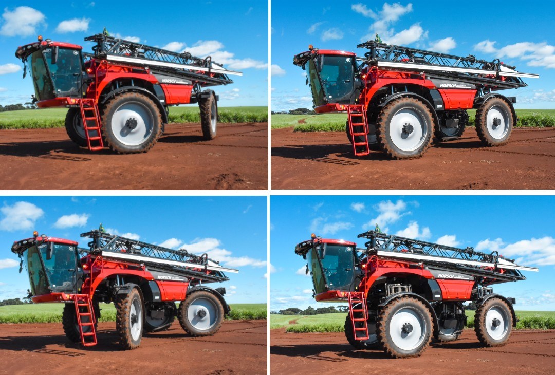 The free space between the sprayer and the ground can be adjusted between 1,60m and 2m in height, with the equipment moving or stationary. Leeb's steering system is carried out on the front and rear axles, ensuring a smaller radius rotation, which facilitates re-entry at the ends of the line and lower kneading rate