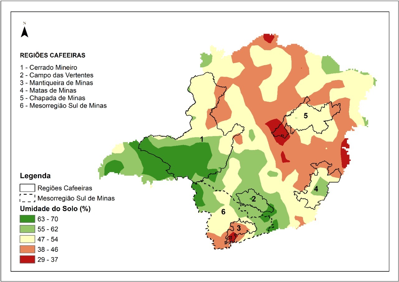 Figura 2 - Percentual de umidade do solo no mês de abril 2022. Elaborado com base nos dados COPERNICUS que se destaca como um serviço operacional voltado para Mudanças Climáticas gerido pela Comissão Européia