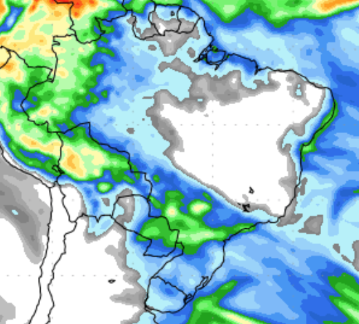 Figura 2: Previsão de chuva para a 2ª semana (01/08/2023 a 08/08/2023); Fonte: GFS