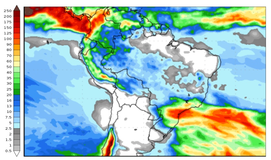 Figura 2: Previsão de chuva para 2ª semana (22/08/2023 a 30/08/2023); fonte: GFS