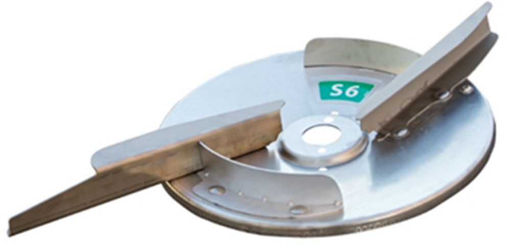 Os discos, que são palhetas fixas, proporcionam precisão na regulagem, mantendo a propriedade de voo dos fertilizantes
