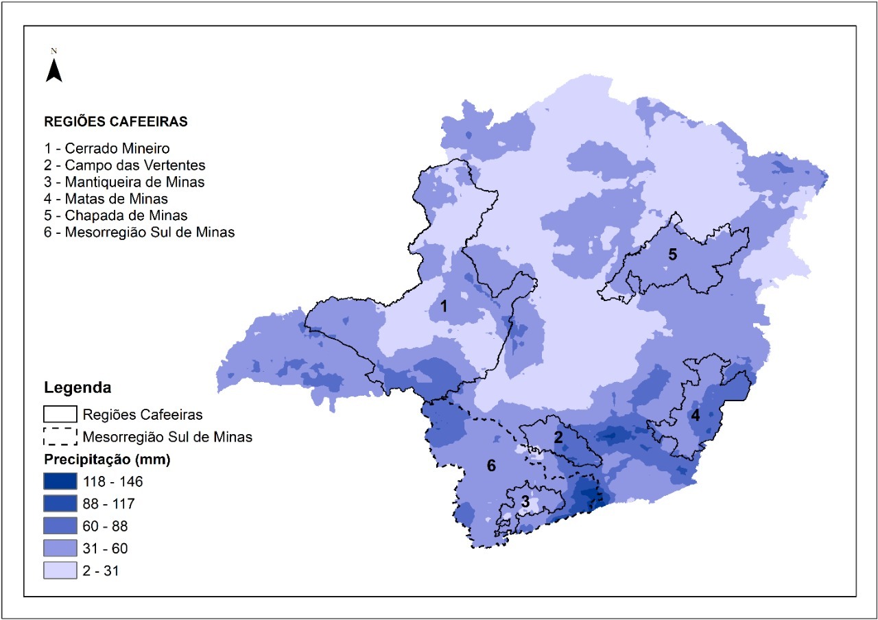 Figura 1 - Volume acumulado de chuvas no mês de abril de 2022. Elaborado com base nos dados CHIRPS desenvolvido pelo United States Geological Survey e pelo Climate Hazards Group at the University of California, Santa Barbara.