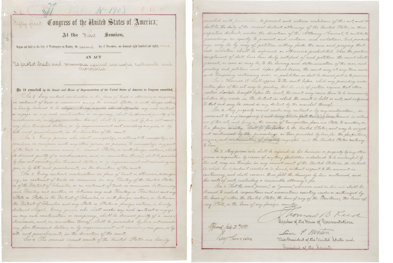 Imagem do Sherman Anti-Trust Act, de 2 de julho de 1890
