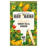 Heath & Heather Organic Green Tea & Ginger 20 Envelope Bags 40g