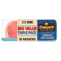 Oakpark 18 Traditional Cure Unsmoked Back Rashers 3 x 200g (600g)