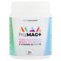 PrizMag+ Pure Magnesium Bisglycinate + Vitamins K2 and D3 90 Capsules