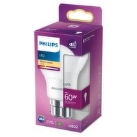 Philips LED Frosted B22 Bayonet Cap 8W (60 Equivalent) Non-Dimmable Warm White Single Pack