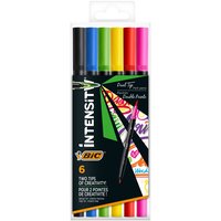 BIC Intensity Dual Tip Felt Pens and Brush Markers - Assorted Colours, Box of 6