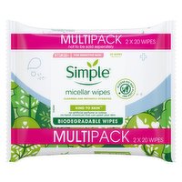 Simple Kind to Skin Micellar Biodegradable Cleansing Wipes 2 x 20 wipes