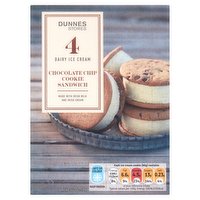 Dunnes Stores Dairy Ice Cream Chocolate Chip Cookie Sandwich 4 x 60g (240g)