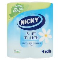 Nicky Soft Touch Gentle Toilet Tissue 2 Ply 4 Rolls