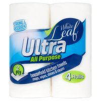 White Leaf Ultra All Purpose Household Kitchen Towels 2 Ply 4 Rolls