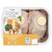Dunnes Stores Cook at Home Sage & Lemon Stuffed Irish Chicken Supremes with a Herb Butter 620g