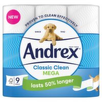 Andrex® Classic Clean Mega Roll Toilet Tissue, 9 Toilet Tissue Mega Rolls