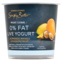 Dunnes Stores Simply Better West Cork 0% Fat Live Yogurt Alphonso Mango & Passion Fruit 350g