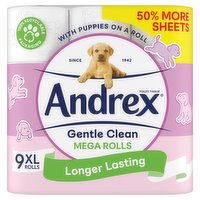 Andrex Gentle Clean Toilet Tissue Mega Rolls, 9 Mega Rolls