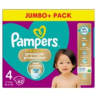 Pampers Premium Protection Size 4, 62 Nappies, 9kg - 14kg, Jumbo+ Pack -  Dunnes Stores