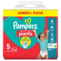 Pampers Baby-Dry Nappy Pants Size 5, 64 Nappies, 12kg - 17kg, Jumbo+ Pack