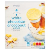 Dunnes Stores White Chocolate & Coconut Cones Ice Cream 4 x 76g (304g)