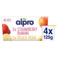 Alpro No Bits Strawberry-Banana & Peach-Pear Yoghurt Alternative 4x125g