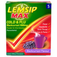 Lemsip Max Cold & Flu Blackcurrant 1000mg Powder 5 Sachets