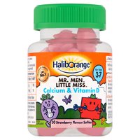 Haliborange Mr. Men Little Miss Calcium & Vitamin D for Kids 3-7 30 Strawberry Flavour Softies