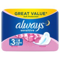 Always Sensitive Night Ultra Sanitary Towels 10X