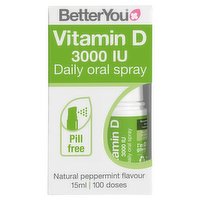 BetterYou D3000 Vitamin D Daily Oral Spray Natural Peppermint Flavour 15ml