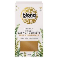 Biona Organic Spelt Lasagne Sheets Semi-Wholegrain 250g
