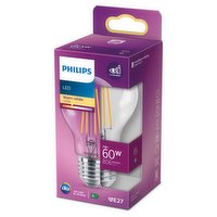 Philips LED Clear Light Bulb E27 Edison Screw 7W (60 Equivalent) Non-Dimmable Warm White