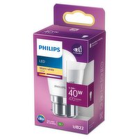 Philips LED Frosted Candle Bulb B22 Bayonet Cap 5.5W (40 Equivalent) Non-Dimmable Warm White Single