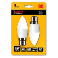 Kodak LED Candle 6W 40W B22 2PK