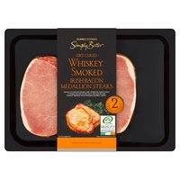 Dunnes Stores Simply Better 2 Dry Cured Whiskey Smoked Irish Bacon Medallion Steaks 340g