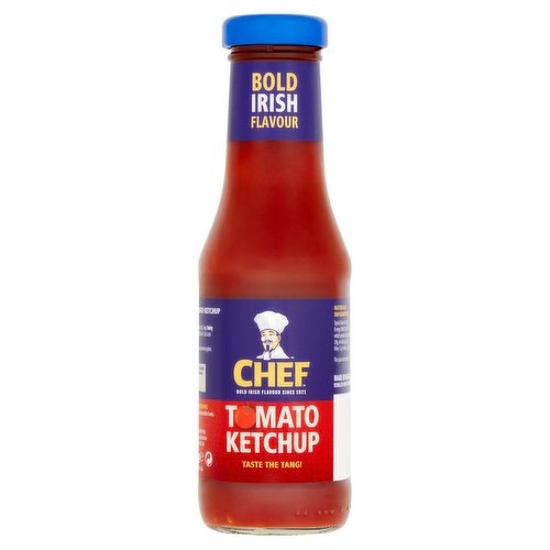 Tomato Ketchup<br/><br/><b>Nutritional Claims</b><br/>Fat free<br/><br/><b>Features</b><br/>Bold Irish Flavour<br/>Taste the Tang<br/>Free from artificial colours, flavours & preservatives<br/>Gluten free<br/>Fat free<br/><br/><b>Lifestyle</b><br/>Gluten free<br/><br/><b>Pack Size</b><br/>340g ℮<br/><br/><b>Usage Other Text</b><br/>This pack contains approx. 22 servings<br/><br/><b>Usage Count</b><br/>Number of uses - Servings - 22<br/><br/><br/><b>Ingredients</b><br/>Tomatoes (140g Per 100g Ketchup)<br/>Sugar<br/><span style='font-weight: bold;'>Barley</span> Malt Vinegar<br/>Modified Maize Starch<br/>Salt<br/>Acetic Acid<br/>Spices<br/><br/><b>Allergy Advice</b><br/>For allergens, including Cereals containing Gluten, see ingredients in <span style='font-weight: bold;'>bold</span>.<br/><br/><br/><b>Storage Type</b><br/>Ambient<br/><br/><b>Storage</b><br/>Refrigerate after opening & consume within 8 weeks.<br/>
Best Before End: See Cap.<br/><br/><b>Preparation and Usage</b><br/>Shake well before use.<br/><br/>Country of Origin - Ireland<br/><br/><b>Origin</b><br/>Made in Ireland using EU & non-EU tomatoes<br/><br/><b>Company Name</b><br/>Valeo Foods<br/><br/><b>Company Address</b><br/>Merrywell Industrial Estate,<br/>
Ballymount,<br/>
Dublin 12.<br/><br/><b>Durability after Opening</b><br/>Consume Within - Weeks - 8<br/><br/><b>Telephone Helpline</b><br/>1800 855 706<br/><br/><b>Web Address</b><br/>www.valeofoods.ie<br/><br/><b>Return To</b><br/>Valeo Foods,<br/>
Merrywell Industrial Estate,<br/>
Ballymount,<br/>
Dublin 12.<br/>
www.valeofoods.ie<br/>
For Customer Care, call: 1800 855 706<br/>