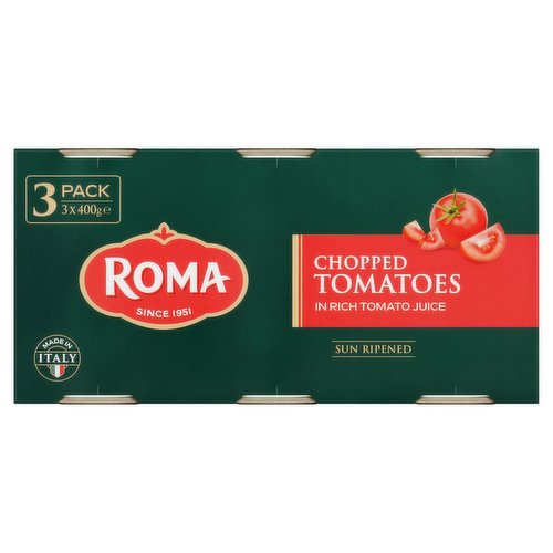Chopped tomatoes in tomato juice<br/><br/><b>Nutritional Claims</b><br/>No added salt - low fat<br/><br/><b>Features</b><br/>1 tin = 2 of your 5 a day<br/>No added colours, flavours or preservatives<br/>No added salt - low fat<br/>Perfect for sauces, soups & casseroles<br/>Gluten free<br/>Suitable for vegetarians<br/><br/><b>Lifestyle</b><br/>No Added Salt<br/>Suitable for Vegetarians<br/><br/><b>Pack Size</b><br/>400g ℮<br/><br/><br/><b>Ingredients</b><br/>Tomatoes (65%)<br/>Tomato Juice<br/>Acidity Regulator: Citric Acid<br/><br/><b>Number of Units</b><br/>3<br/><br/><b>Storage Type</b><br/>Ambient<br/><br/><b>Storage</b><br/>Store in a cool, dry place. Refrigerate in a non-metallic container once opened and consume within 3 days.<br/>
Best Before End: see base of pack<br/><br/>Country of Origin - Italy<br/>Packed In - Italy<br/><br/><b>Origin</b><br/>Made in Italy, Produced and packed in Italy<br/><br/><b>Company Name</b><br/>Valeo Foods<br/><br/><b>Company Address</b><br/>Merrywell Industrial Estate,<br/>
Ballymount,<br/>
Dublin 12.<br/><br/><b>Telephone Helpline</b><br/>For Customer Care please contact 1800 855 706<br/><br/><b>Return To</b><br/>Valeo Foods,<br/>
Merrywell Industrial Estate,<br/>
Ballymount,<br/>
Dublin 12.<br/>
For Customer Care please contact 1800 855 706<br/>