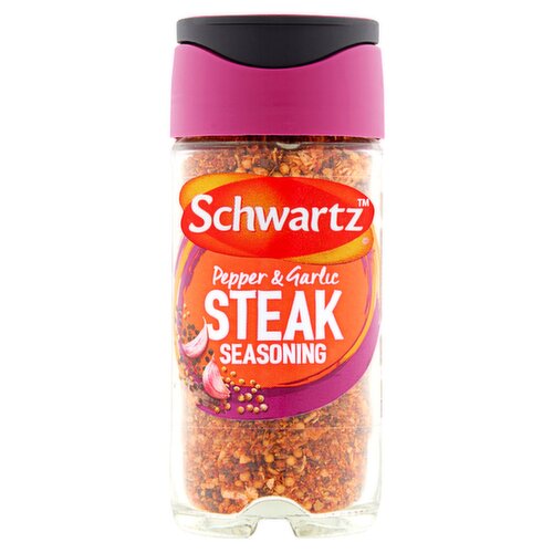 <b>Further Description</b><br/>For recipes and cooking suggestions visit: www.schwartz.co.uk<br/><br/><b>Features</b><br/>100% Natural Ingredients<br/><br/><b>Pack Size</b><br/>46g ℮<br/><br/><b>Usage Other Text</b><br/>2 tsp = 2 servings<br/><br/><b>Usage Count</b><br/>Number of uses - Servings - 2<br/><br/><b>Recycling Info</b><br/>Cap - Plastic - Check Local Recycling<br/>Jar - Glass - Widely Recycled<br/><br/><br/><b>Ingredients</b><br/>Spices (Black Pepper (24%), Dried Onion, Yellow <span style='font-weight: bold;'>Mustard</span> Seed (11%), Ground Coriander Seed (9%), Chilli Pepper, Dried Garlic (2%), Ground Ginger, Cumin)<br/>Sea Salt<br/>Dried Red Bell Peppers<br/>Bay Leaves<br/>Extra Virgin Olive Oil<br/>Oregano<br/><br/><b>Storage Type</b><br/>Ambient<br/><br/><b>Storage</b><br/>Store in a cool, dry place out of direct sunlight.<br/><br/><b>Preparation and Usage</b><br/>Shake Well Before Use.<br/>
<br/>
Top Tips... Sprinkle over both sides of steak, then cook according to taste. Also great added to beef mince for homemade burgers.<br/><br/>Country of Origin - Produce of the EU<br/><br/><b>Origin</b><br/>Produced in the EU<br/><br/><b>Company Name</b><br/>Schwartz<br/><br/><b>Company Address</b><br/>Pegasus Way,<br/>
Haddenham,<br/>
Aylesbury,<br/>
Bucks,<br/>
HP17 8LB.<br/><br/><b>Return To</b><br/>Get in touch:<br/>
Schwartz,<br/>
Pegasus Way,<br/>
Haddenham,<br/>
Aylesbury,<br/>
Bucks,<br/>
HP17 8LB.<br/>
schwartz.enquiries@mccormick.co.uk<br/>