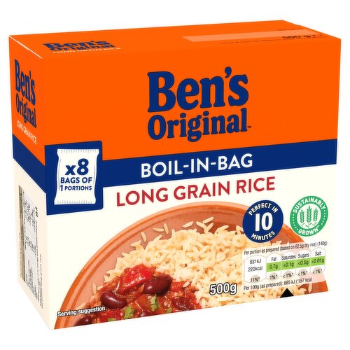 Bens Original Boil In Bag Long Grain Rice 8 x 62.5g