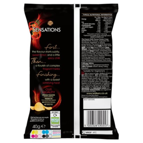 Sensations Thai Sweet Chilli Crisps 40g