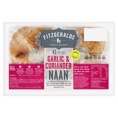 Fitzgeralds Family Bakery 6 Mini Garlic & Coriander Naan 210g